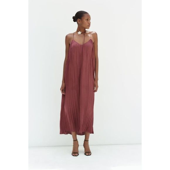 ZARA WRINKLE EFFECT MIDI SLIP DRESS - Picture 6 of 13